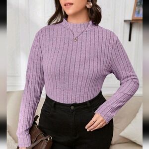 SHEIN Purple TurtleNeck Sweater with Ribbed Knit Texture